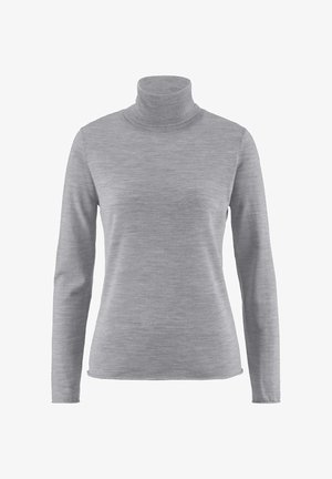 Lichtgrijze langemouw turtleneck trui met een aansluitende pasvorm en een gladde, fijne gebreide stof.