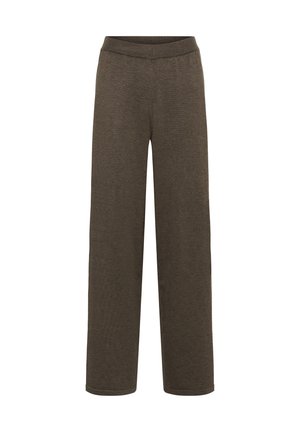 Brown wide-leg trousers with a soft, textured fabric and an elastic waistband. Features a minimalistic design without visible hardware.