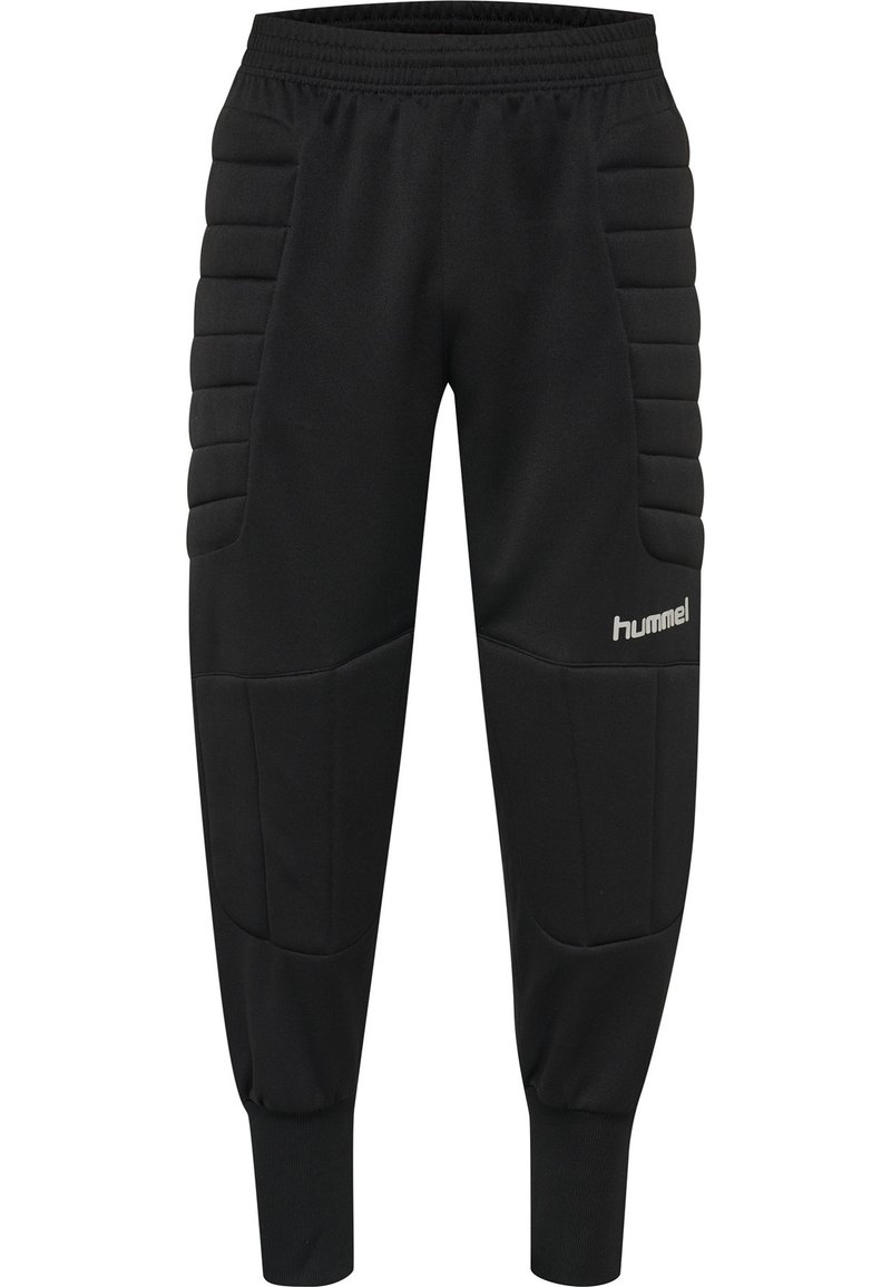 Zwarte joggingsbroek met gevoerde zijpanelen, elastische tailleband en ribgebreide boorden. Bevat een klein logo op het linkeronderbeen. Polyestermateriaal.