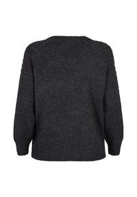 Dunkelgrauer Pullover mit lässiger Passform, weichem Strickstoff, gerippten Bündchen und Saum sowie überschnittenen Schultern für eine leicht übergroße Silhouette.