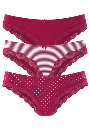 LASCANA 3 PACK - Bikini bottoms - rot gestreift   uni   gepunktet