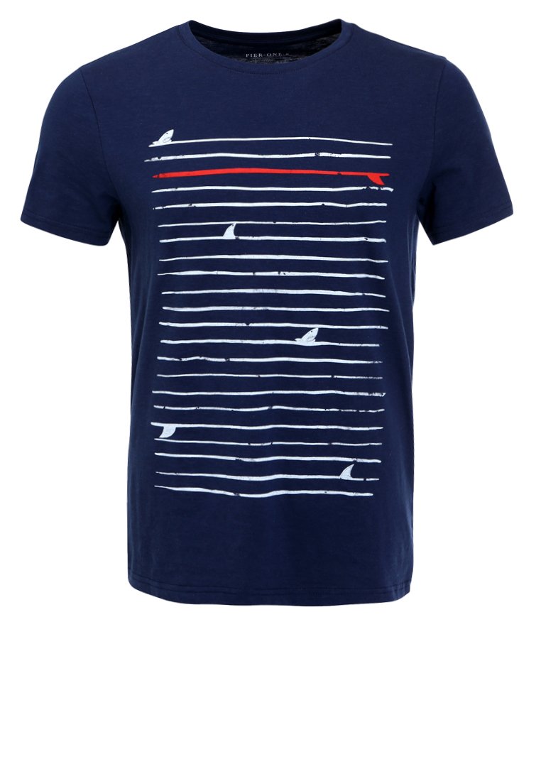 Herren T-Shirts basic | Pier One T-Shirt print navy/dunkelblau - JR02719 Herren T-Shirts basic | Pier One T-Shirt print navy/dunkelblau - JR02719
