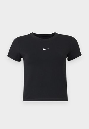 Čierne tričko s krátkym rukávom vyrobené z bavlny s okrúhlym výstrihom. Obsahuje biele logo Nike na hrudi, minimalistický dizajn a priliehavý strih.