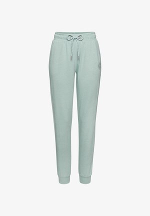Hellgrüne Jogginghose aus weichem Stoff, mit einem elastischen Bund und Kordelzug, Bündchen an den Knöcheln und einem Logodetail an der Seite.