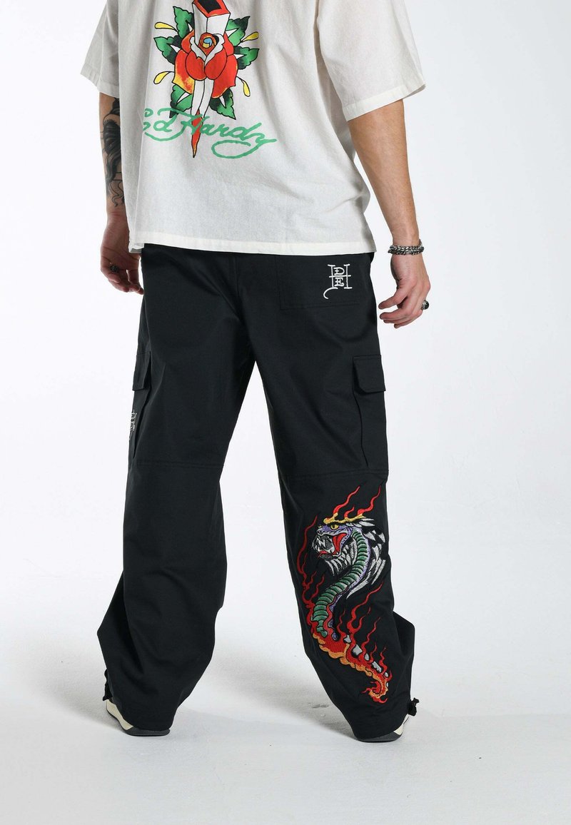 Ed Hardy - FLAMES COMBAT - Trousers - black, Enlarge
