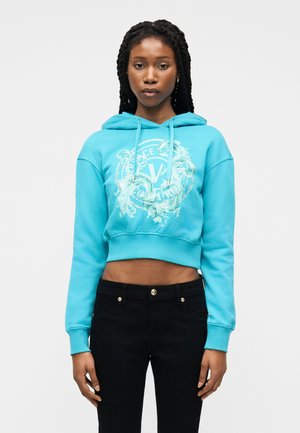CROP EMBLEM WAVE - Sweat à capuche - blue atoll