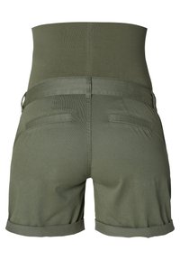 Pantaloni corti verde oliva a vita alta con una vita liscia, orli arrotolati e due tasche posteriori. Realizzati in una miscela di cotone elasticizzato.