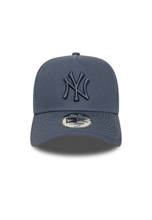 Dunkelgraue Baseballkappe mit gesticktem Logo, verstellbarem Riemen, glatter Textur und gebogenem Schirm. Trägt das New Era-Logo auf dem Etikett.