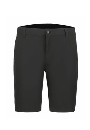 Schwarze knielange Herren-Shorts mit Knopf und Gürtelschlaufen, entworfen für legere oder Outdoor-Bekleidung.