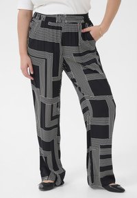 Kaffe Curve KCDONNA  - Bukser - black beige graphic lines