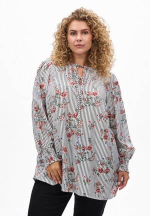 MIT GEBLÜMTEM UND BINDEDETAIL - Camicetta - black striped aop