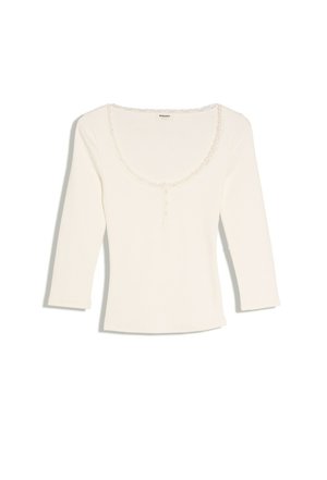 Bershka, LONG-SLEEVE V-NECK SHIRT WITH LACE DETAIL AND BUTTONS - T-shirt à manches longues - beige