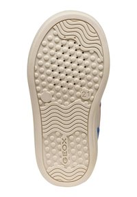 Semelle de sneaker GEOX avec une surface en caoutchouc beige présentant des textures circulaires, des motifs en vagues et des trous de ventilation pour la respirabilité.