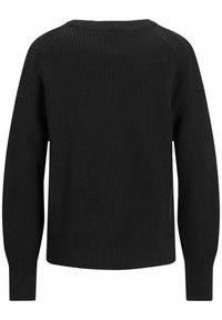 Maglione nero lavorato a maglia con vestibilità ampia, presenta un collo rotondo, polsini a costine e un tessuto testurizzato. Design pulito e semplice senza decorazioni.