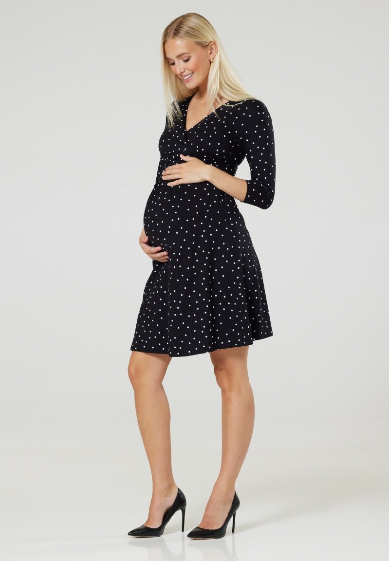 Chelsea Clark FLARED MATERNITY 3/4 SLEEVES - Trikotaažkleit - black/white