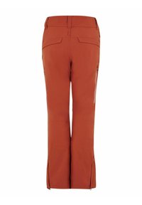 Pantaloni arancioni resistenti alle intemperie con design a gamba dritta, cerniere alle caviglie e una vita alta con tasche posteriori.