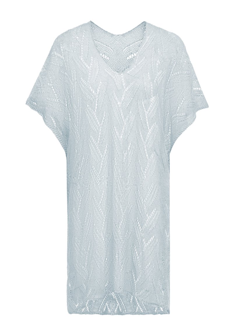 Top in maglina azzurro chiaro a maniche corte, con scollatura a V, vestibilità ampia e un motivo testurizzato con dettagli a traforo.