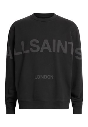 Black long-sleeve sweatshirt with "ALLSAINTS" across the chest and "LONDON" printed below in a slightly lighter shade.