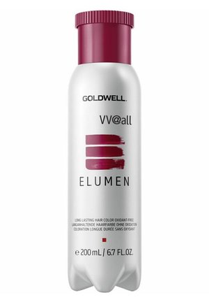 Goldwell Elumen VV@all, 200 ml Flasche, hat einen glänzenden weißen Körper, einen kastanienbraunen Deckel, eine moderne Schriftart und eine elegante, abgerundete Form.