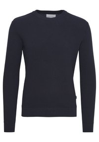 Pull à manches longues bleu marine avec un motif en tricot gaufré texturé et des poignets et ourlet côtelés.