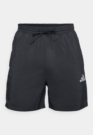 Black athletic shorts made of lightweight fabric, featuring an elastic waistband with a drawstring and a silver Adidas logo on the side.