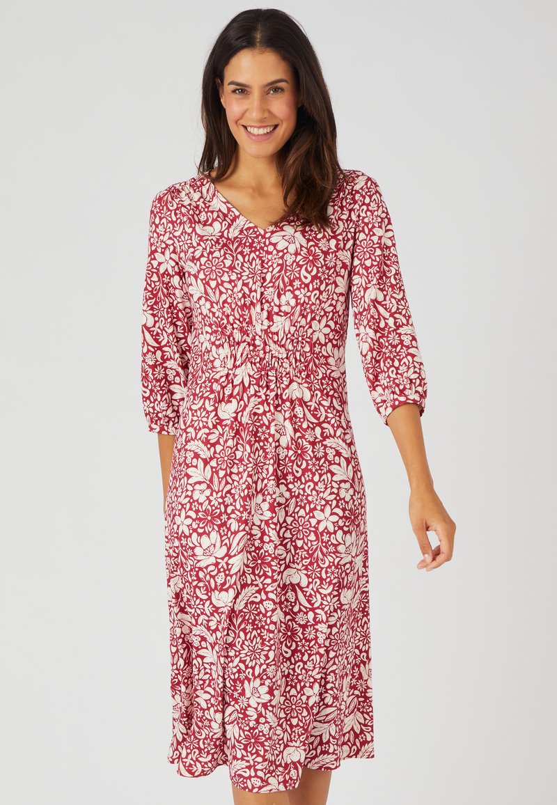 Damart CHAUDE - Robe en jersey - rouge fleuri