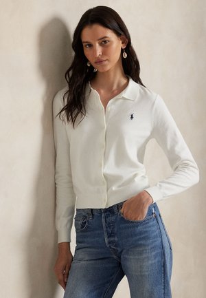 POLO-COLLAR BUTTONED CARDIGAN - Cardigan - white