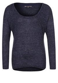 Maglione a maniche lunghe blu navy con scollatura rotonda, texture a coste e orlo leggermente curvo. Realizzato in un morbido materiale in maglia.