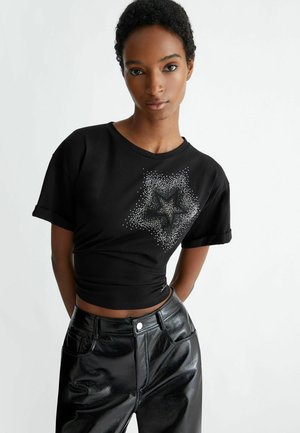 WITH STAR AND RHINESTONES - T-shirt con stampa - black