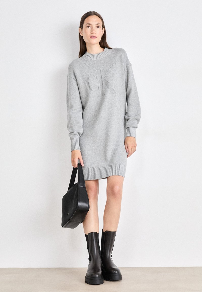 calvin klein sweater dress grey Calvin Klein Women's Metallic Sweater Dress (XL, Tin Heather)