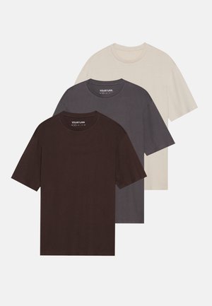 UNISEX 3 PACK - Basic T-shirt - dark brown/off-white/dark grey