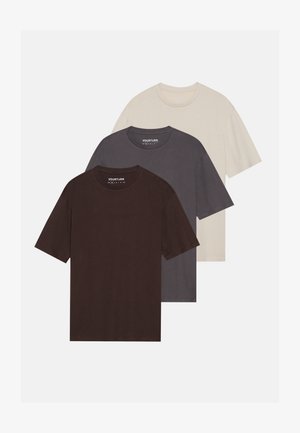 YOURTURN UNISEX 3 PACK BASIC OVERSIZED T-SHIRT - T-shirt basique - dark brown/off-white/dark grey