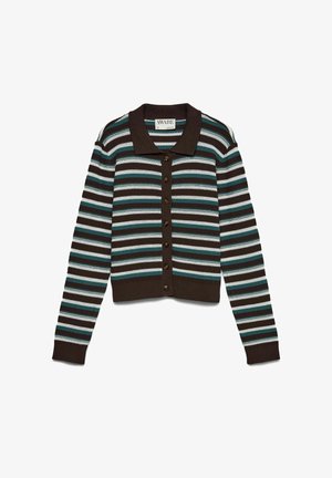 Vero Moda, KNITTED POLO NECK AWDULCE KNIT CARDIGAN - Chaqueta de punto - chocolate torte