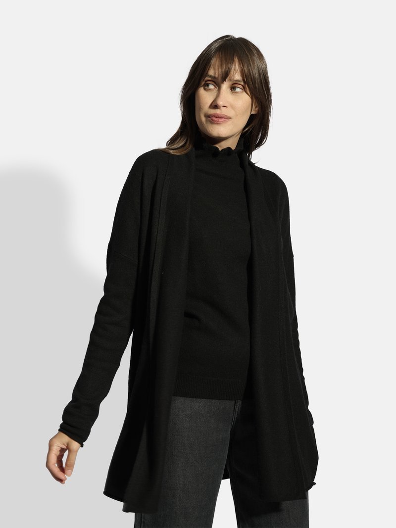 Just Cashmere LONG OUVERT COL CHÂLE - Strickjacke - noir