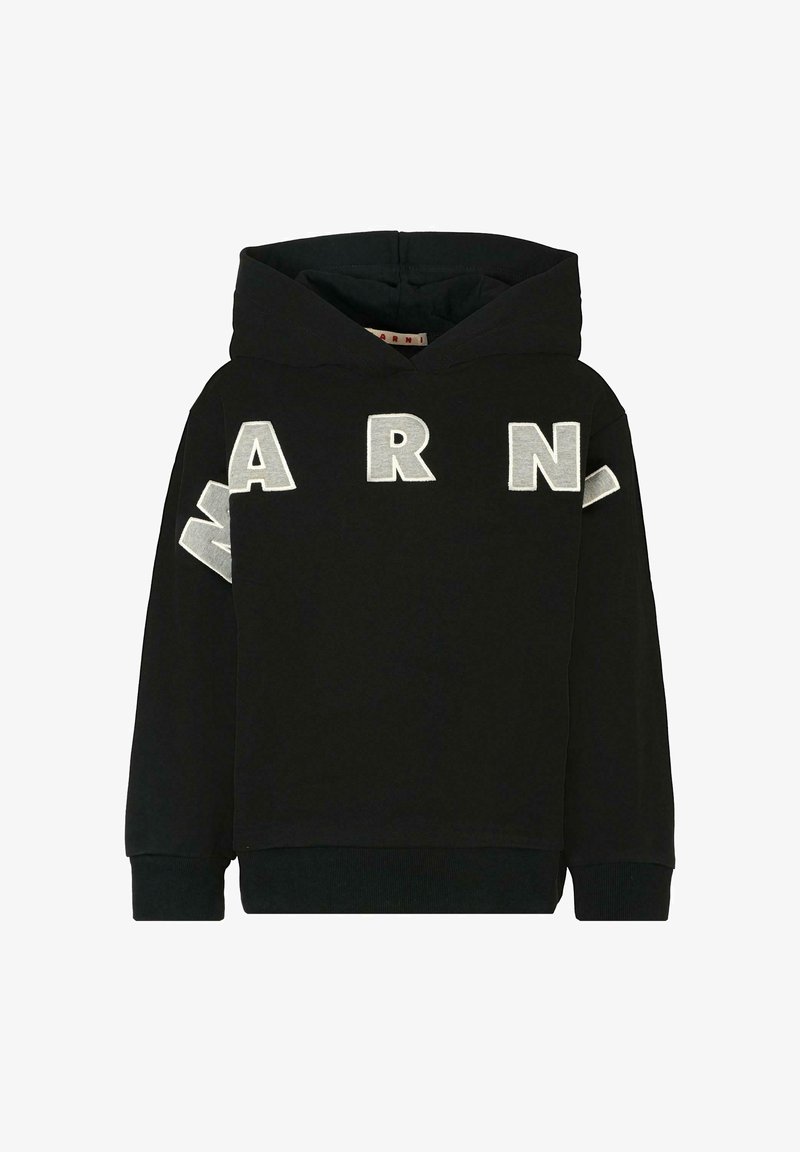 Felpa nera con cappuccio e grandi lettere ricamate "ARN" in argento sul davanti. Presenta polsini e orlo a coste. Materiale in morbido cotone.