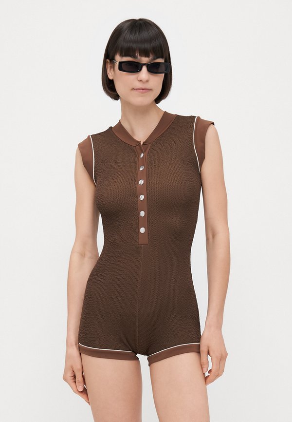 THE BUTTON UP ONESIE - Swimsuit - choc butter2