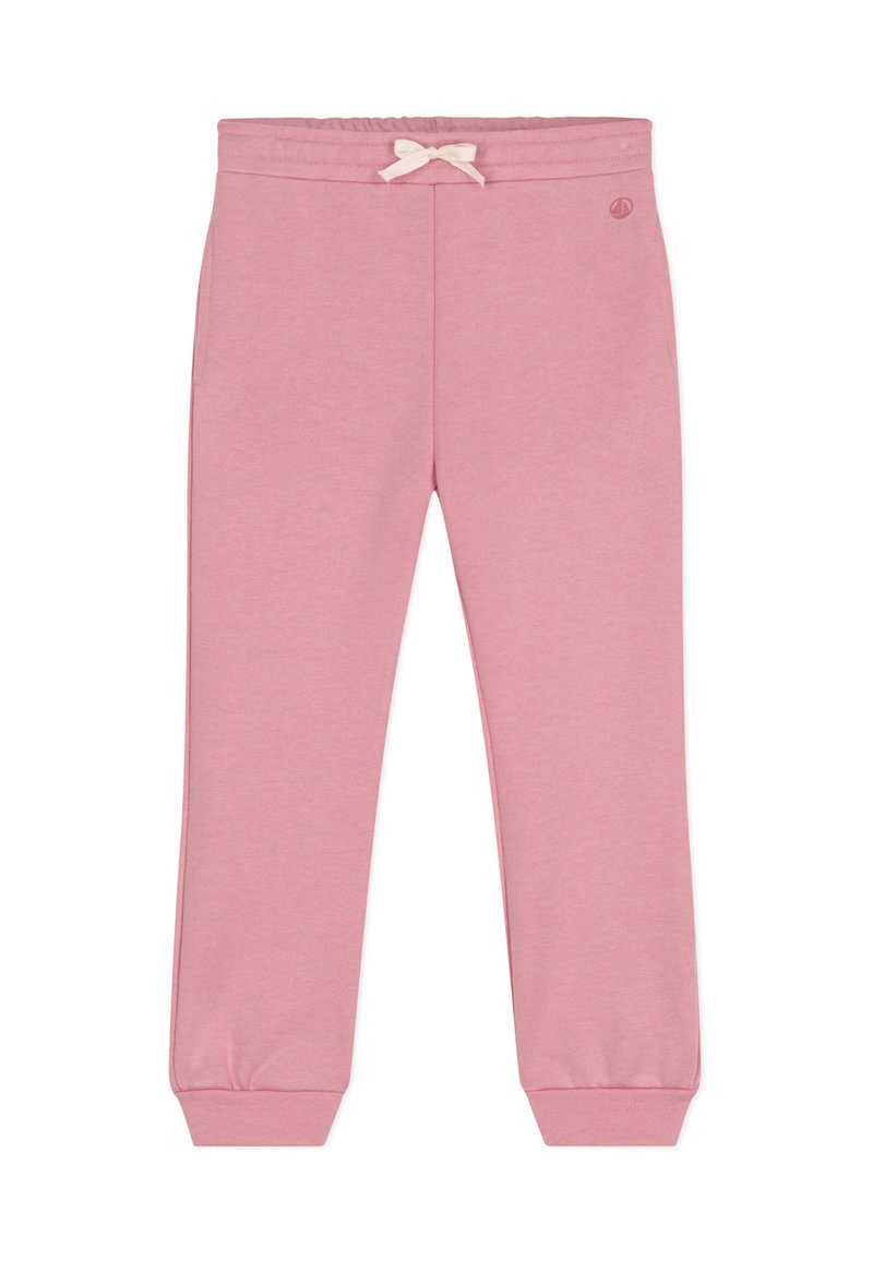 Rosa Jogginghosen mit einem Kordelzugbund, elastischen Bündchen und einer glatten Textur. Verfügt über ein kleines Logo an der linken Hüfte.