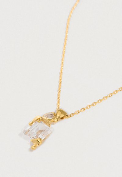 Χρυσό κολιέ με διάφανο ορθογώνιο μενταγιόν, διακοσμημένο με μικρότερο στρογγυλό στοιχείο, με υφασμένη αλυσίδα.