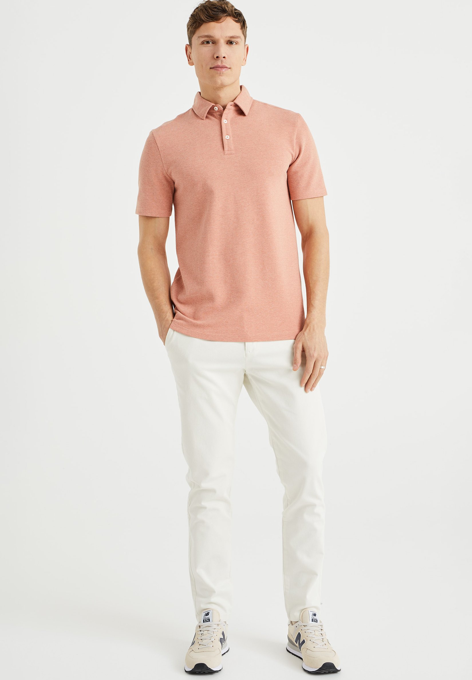 salmon polo outfit