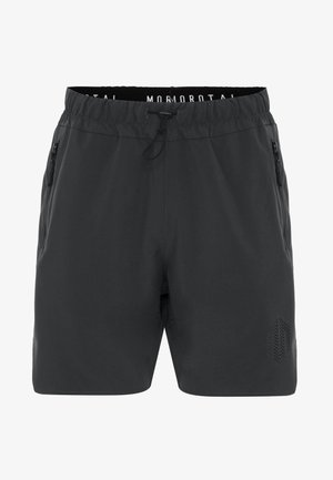 Șorturi negre, ușoare, cu talie elastică, șnur ajustabil, buzunare laterale și detalii perforate pe marginea inferioară.