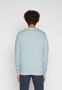 Felpa azzurra con maniche lunghe, collo a giro e polsini a costine. Realizzata in un tessuto morbido, presenta una texture liscia e un design minimal.