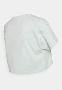 Camiseta corta verde clara de algodón suave, con un escote redondo y mangas cortas, de corte relajado.