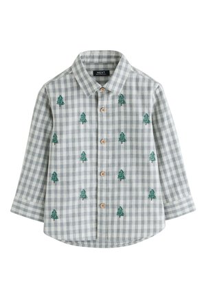 Next REGULAR FIT - LONG SLEEVE ALL OVER EMBROIDERY GINGHAM CHECK CHRISTMAS  - Majica - grey ecru