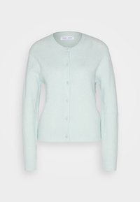 Cárdigan azul claro hecho de una suave mezcla de lana, con un cuello redondo, mangas largas, cierre de botones y puños y dobladillo de canalé.