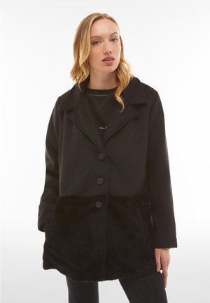 CON INSERTO SUL FONDO IN PELLICCIA TEDDY - Abrigo corto - nero