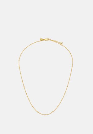 Goldkette mit einem aufwendigen Design, das entlang der Länge kleine, Abstand haltende Perlen aufweist. Verschluss für eine sichere Schließung.