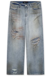 KNEE DISTRESSED - Loose fit -farkut - light blue dod black washed