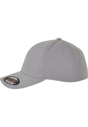Graue Baseballmütze mit gewölbtem Schirm, aus strapazierfähigem Stoff. Der obere Teil hat Belüftungsöffnungen, und am Schirm befindet sich ein Markierungslabel.