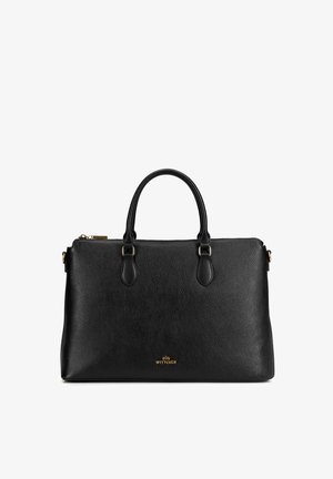Borsa a mano in pelle nera strutturata con due manici, cerniera dorata e piccolo logo Wittchen dorato al centro in basso.