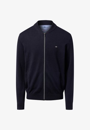 Marineblaue Kapuzenjacke aus Baumwollmischung, mit einem gerippten Kragen, Bündchen und Saum sowie einem kleinen Logo auf der Brust.